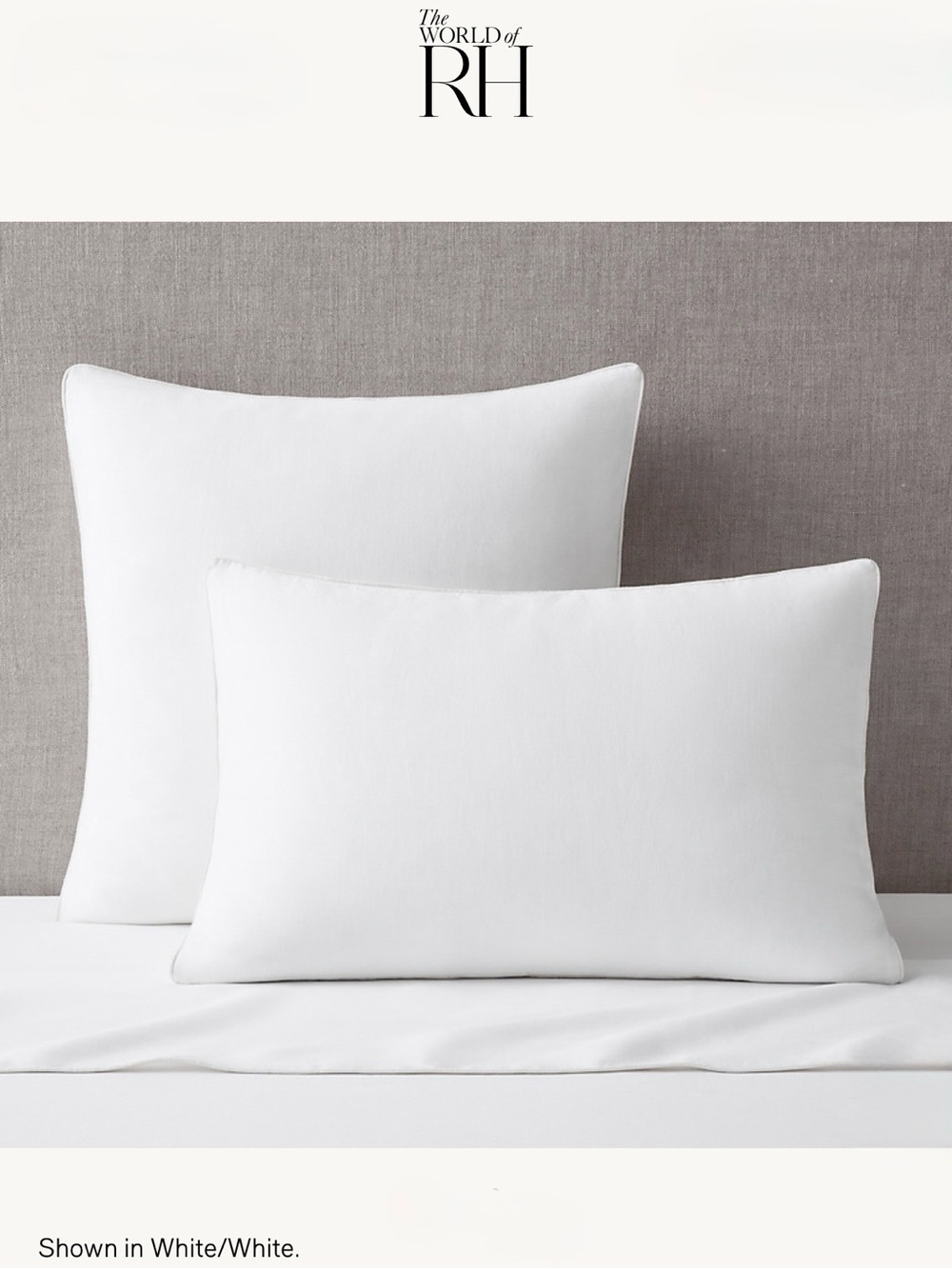 RH Standard size white pillowcase with piped edges Linen